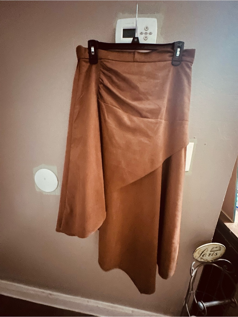 Asymmetrical Faux-Suede Midi Skirt in Brown
